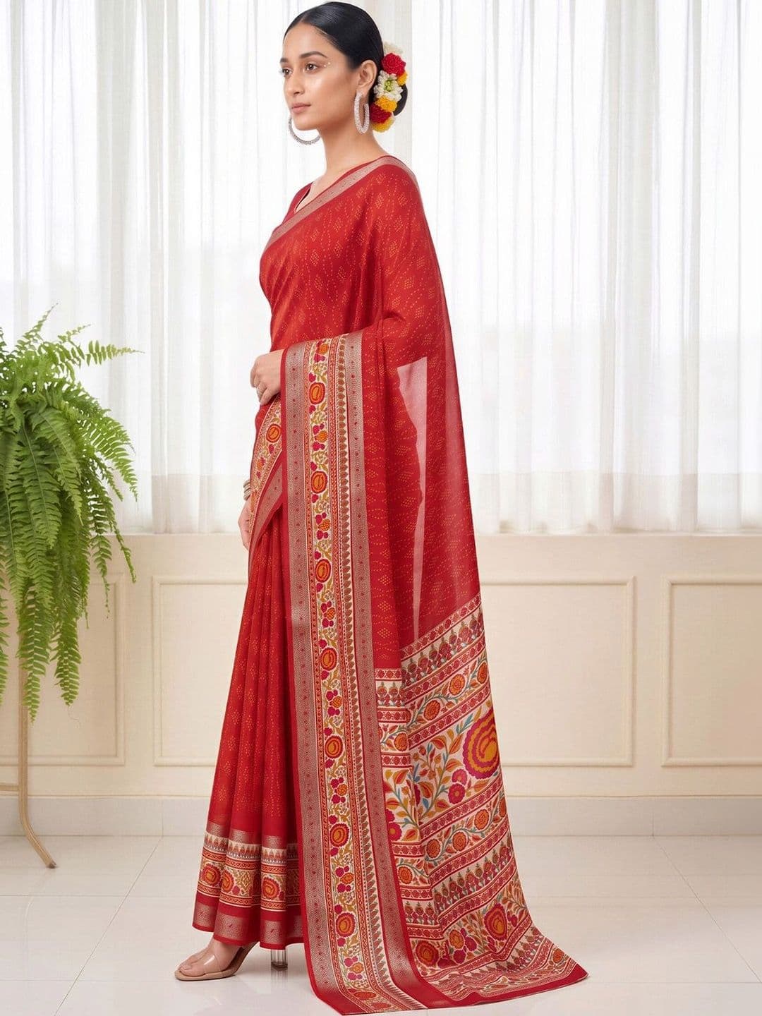 Anouk Floral Silk Blend Designer Bandhani Saree thumbnail 4