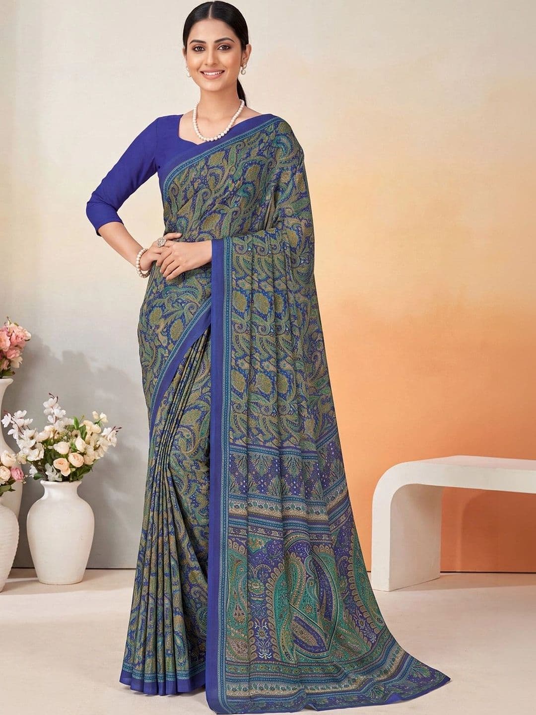 Anouk Paisley Poly Crepe Designer Saree thumbnail 3