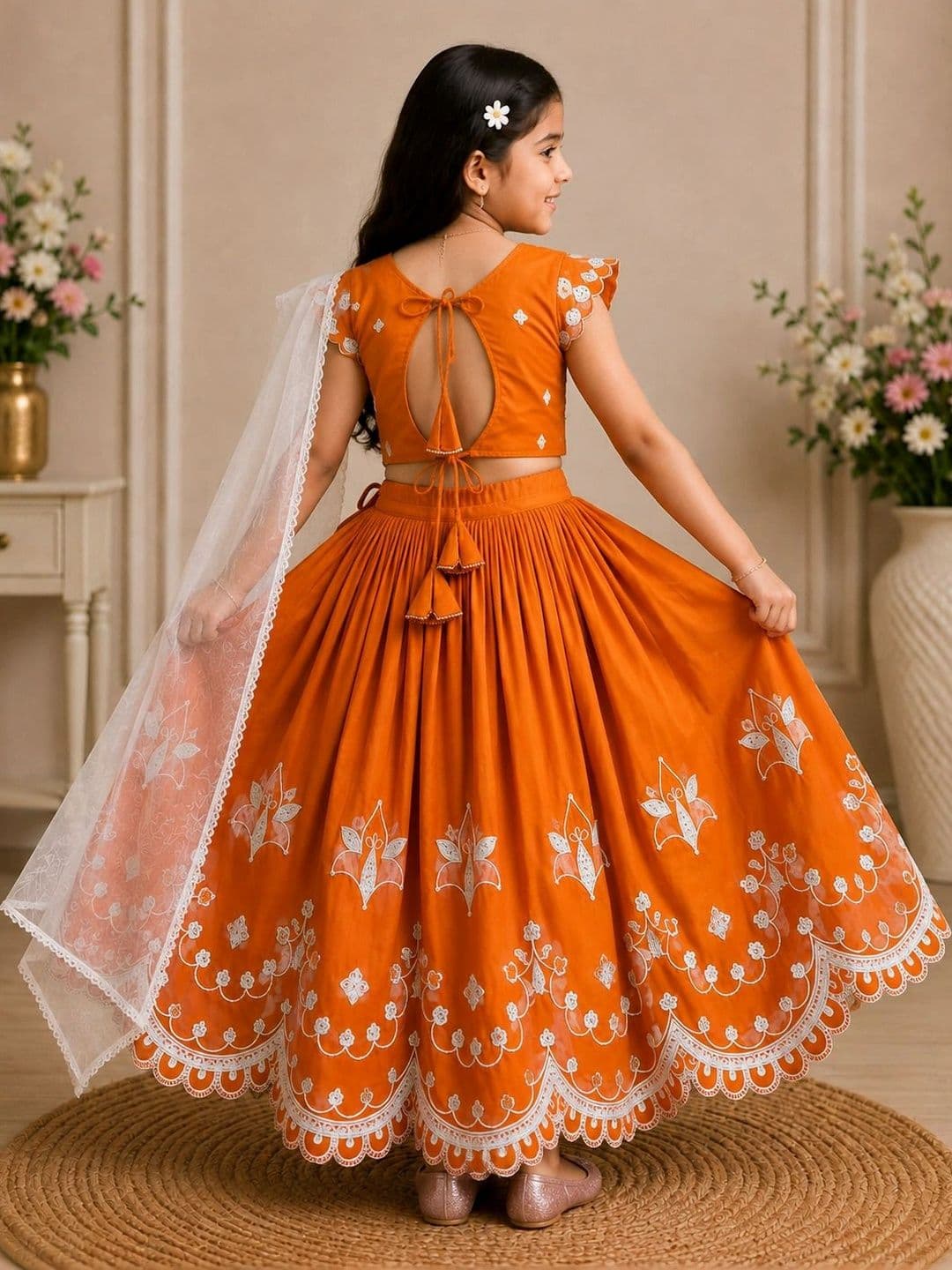 KALINI Girls Embellished Mirror Work Ready to Wear Lehenga & Blouse With Dupatta thumbnail 6