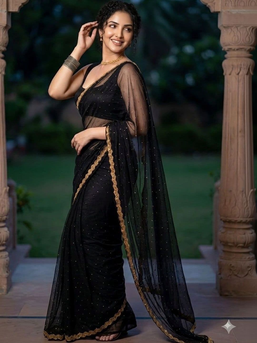 Akshmi Creation Embroidered Supernet Saree thumbnail 4