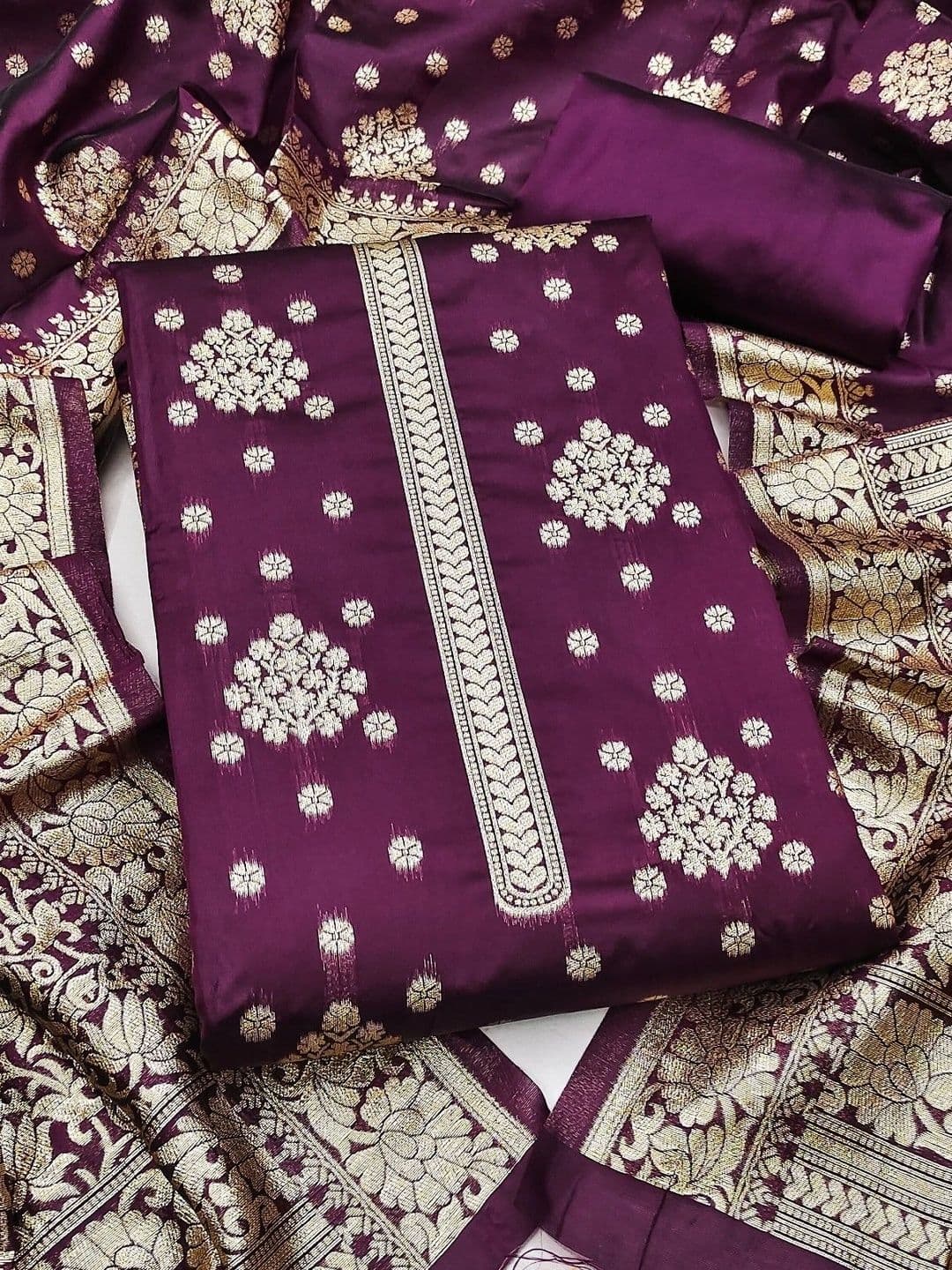 Milvia Art Silk Unstitched Dress Material - view 1