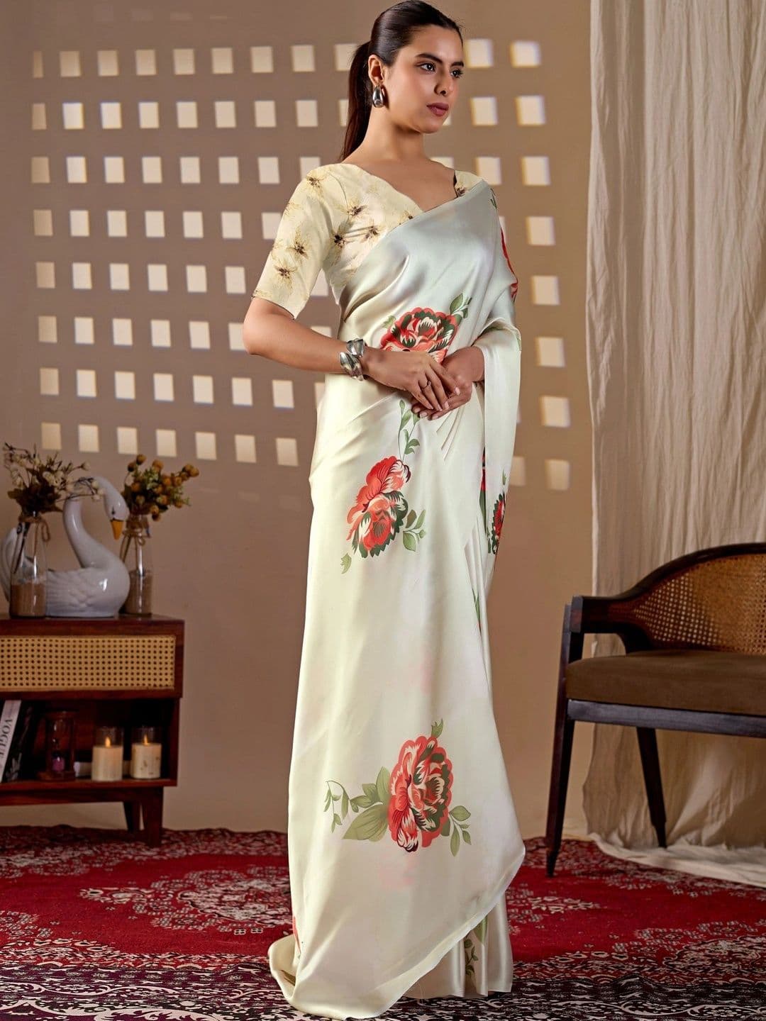 LeeliPeeri Designer Floral Satin Designer Saree thumbnail 7