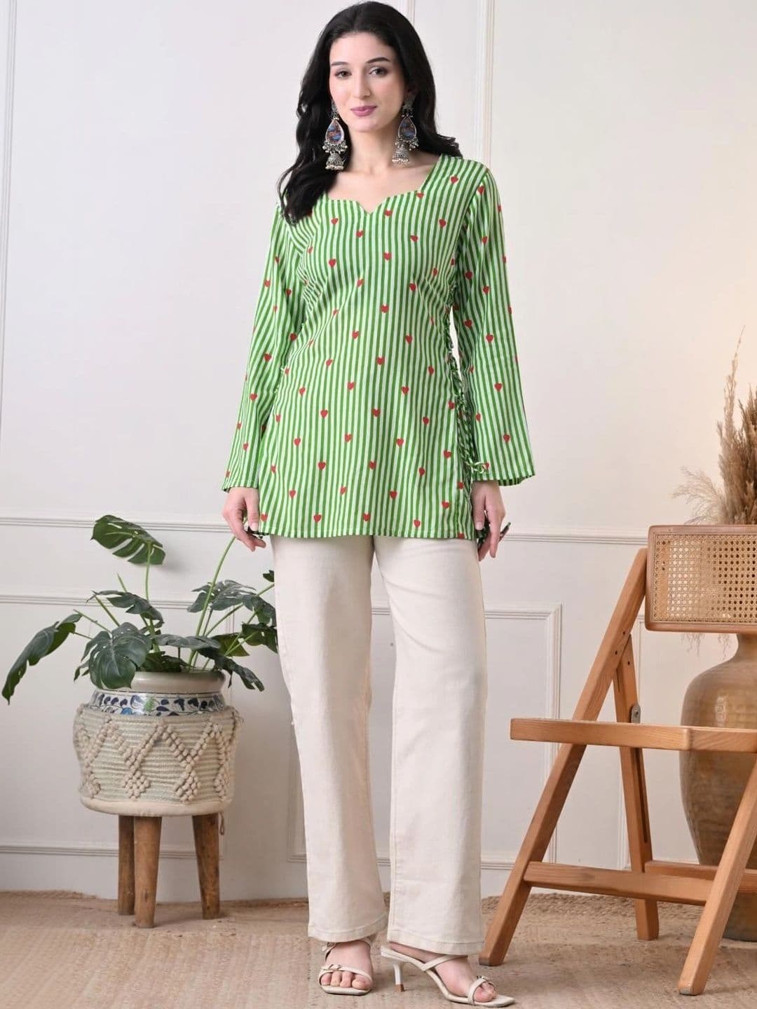 Anouk Rustic Striped Notch Neck Flared Sleeves Kurti thumbnail 7