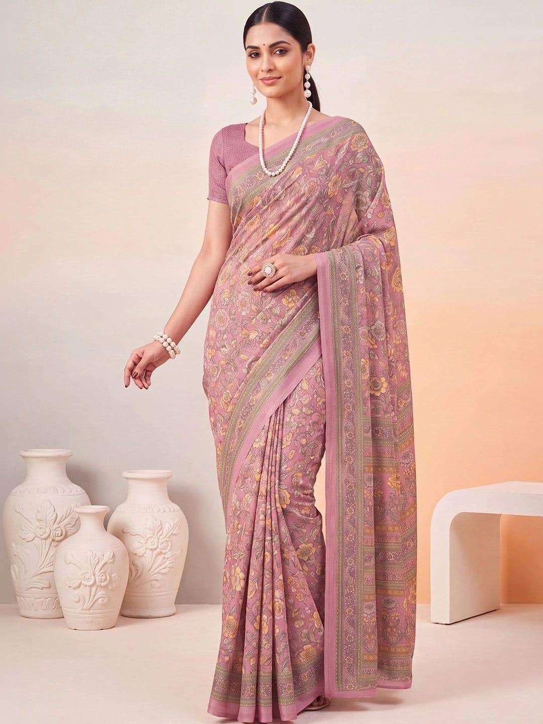 Anouk Floral Poly Crepe Designer Saree - view 1