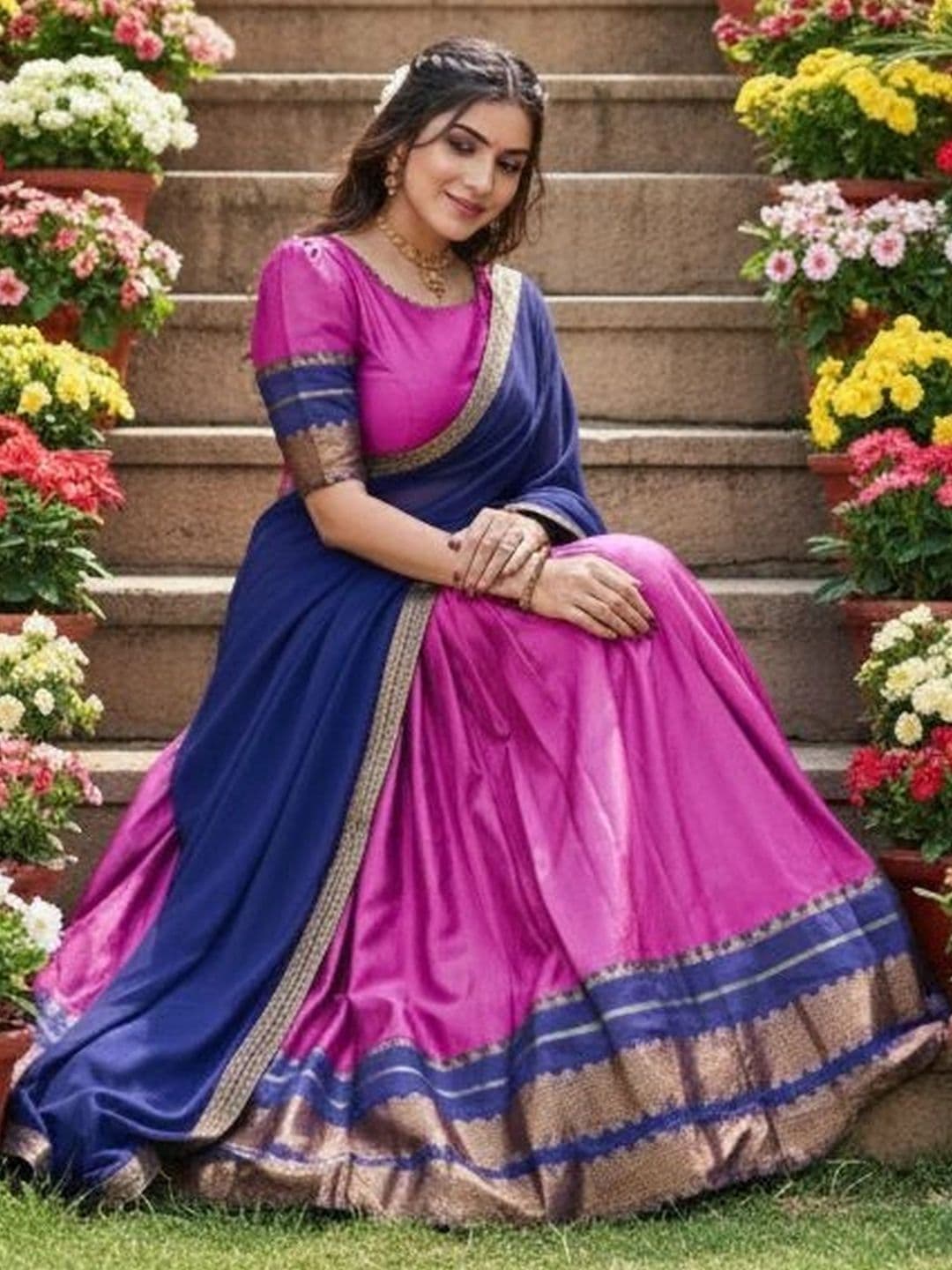HERE&NOW Women Embroidered Unstitched Lehenga Choli with Blouse & Dupatta thumbnail 5