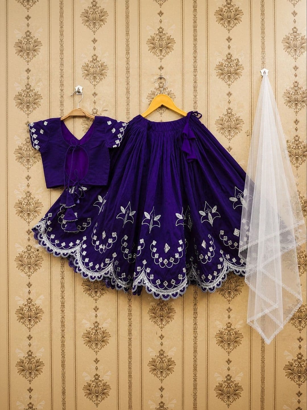 KALINI Girls Embroidered Thread Work Ready to Wear Lehenga & Blouse With Dupatta thumbnail 3