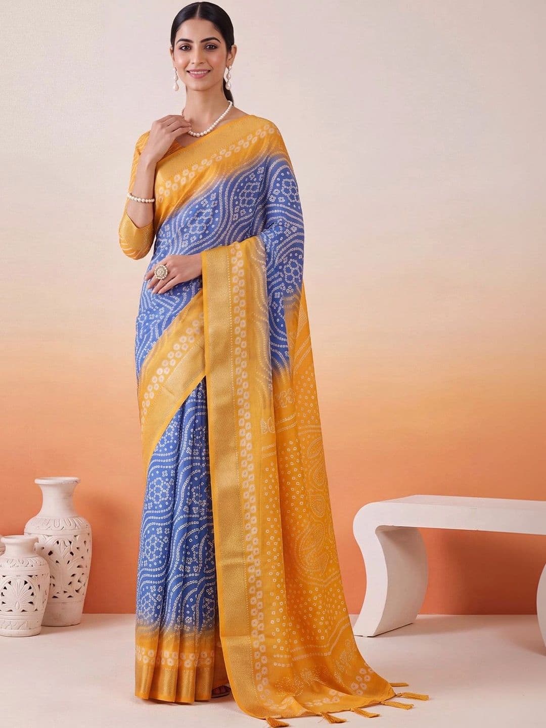 Anouk Bandhani Zari Designer Bandhani Saree thumbnail 4
