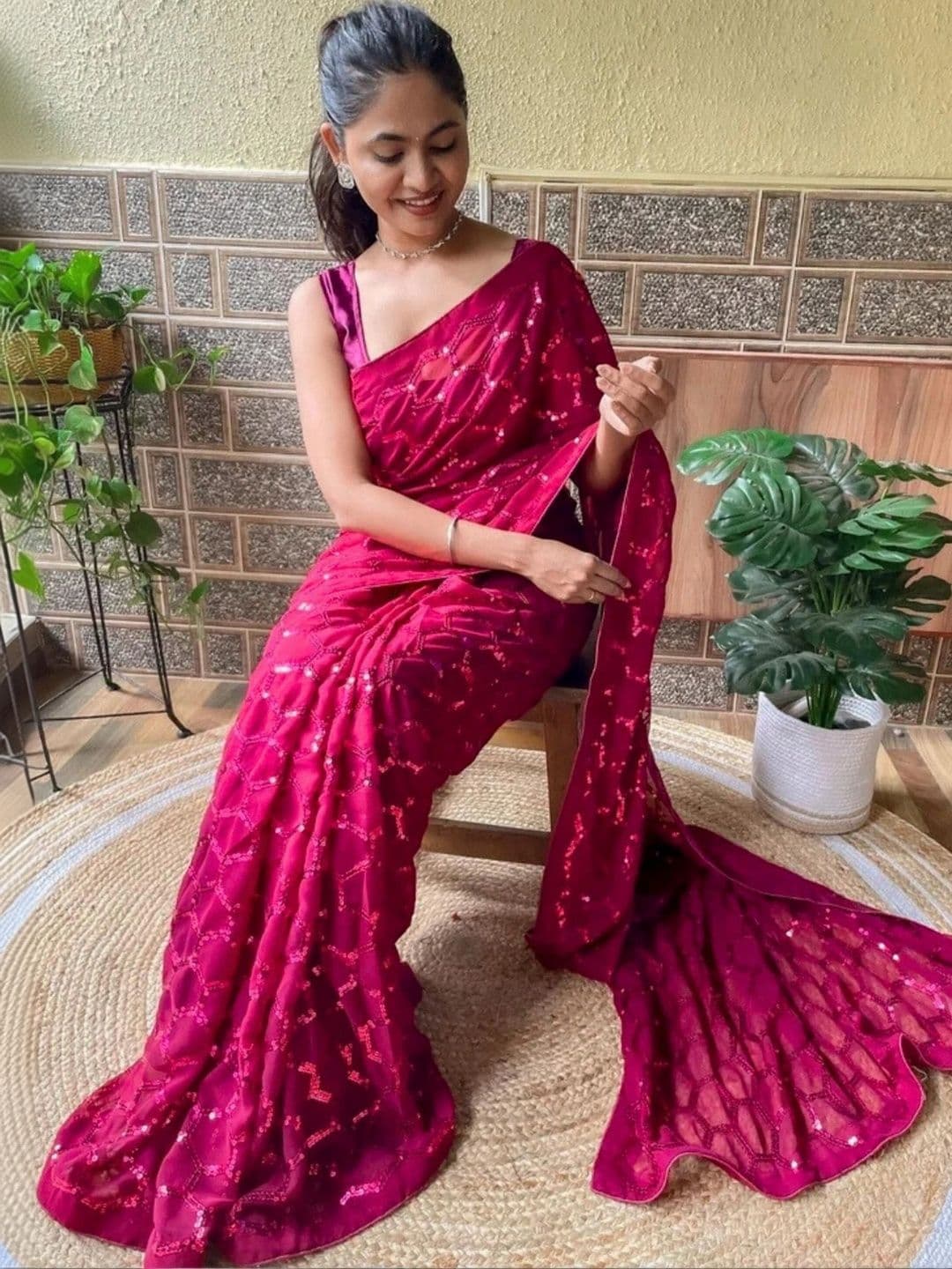 Mitera Embellished Sequinned Poly Georgette Designer Saree thumbnail 3