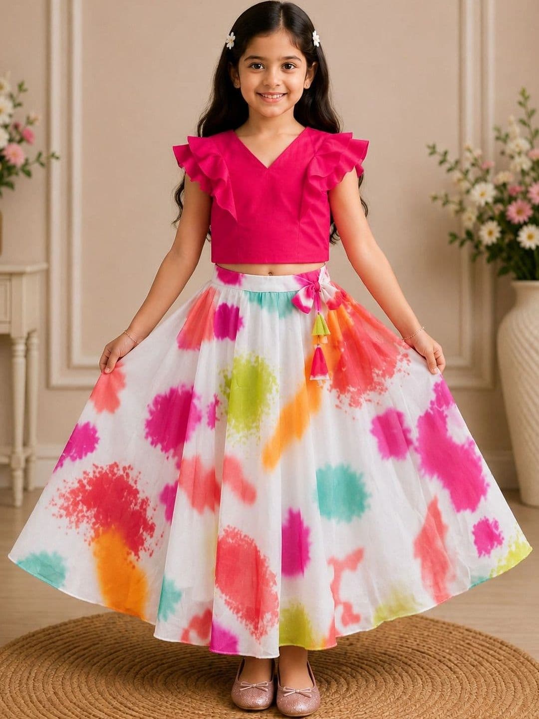 KALINI Girls Tie and Dye Ready to Wear Lehenga & - view 1