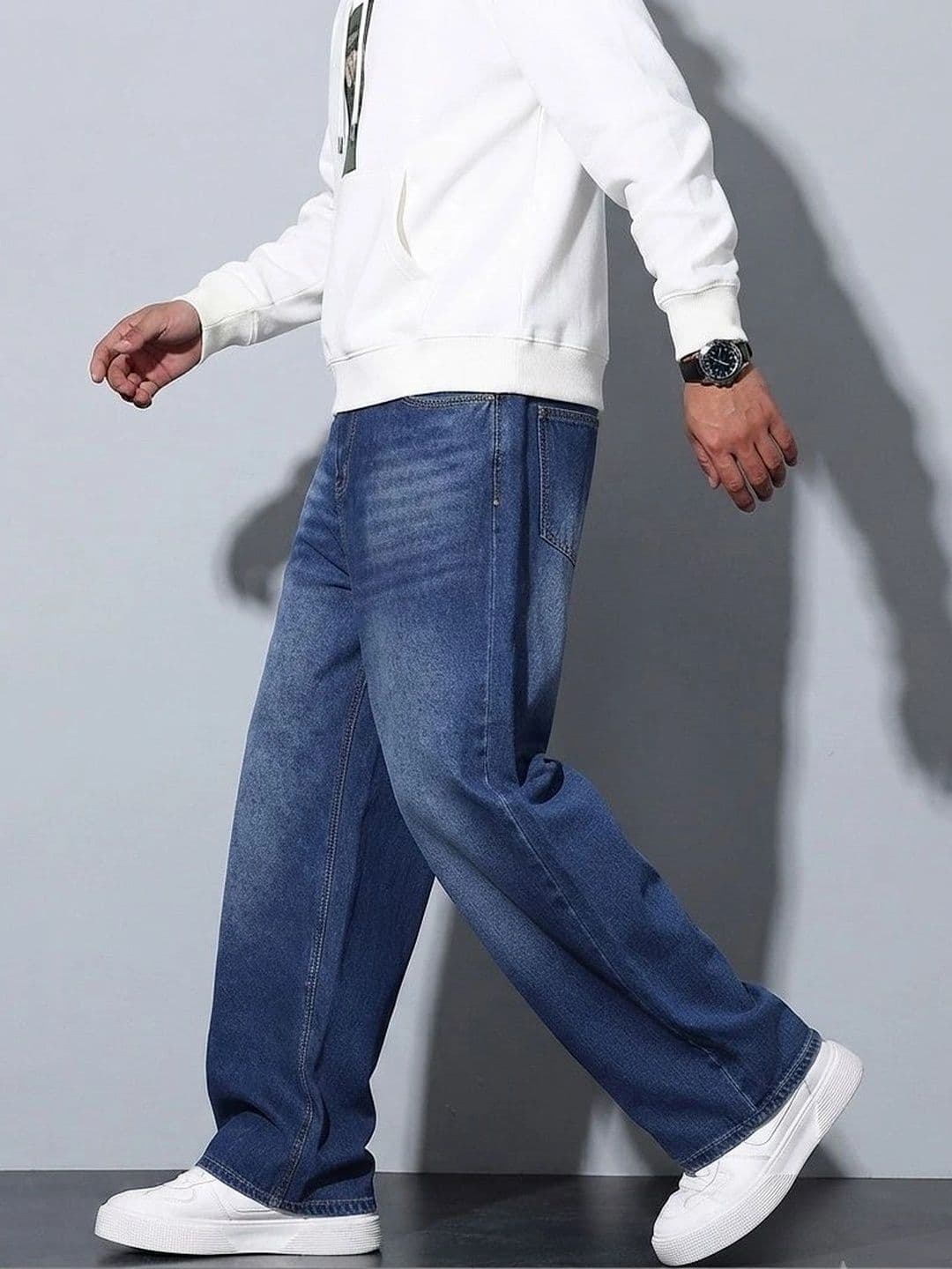 PINKLIT Men Wide Leg Mid-Rise Medium Shade Jeans thumbnail 2