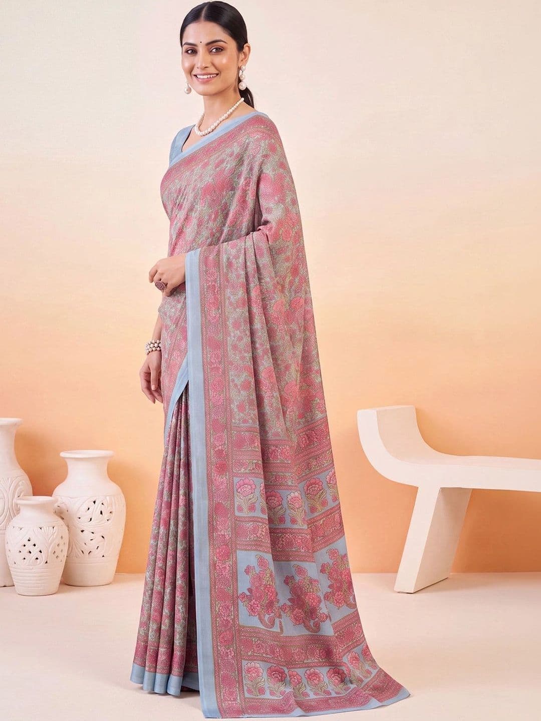 Anouk Floral Poly Crepe Designer Saree thumbnail 2