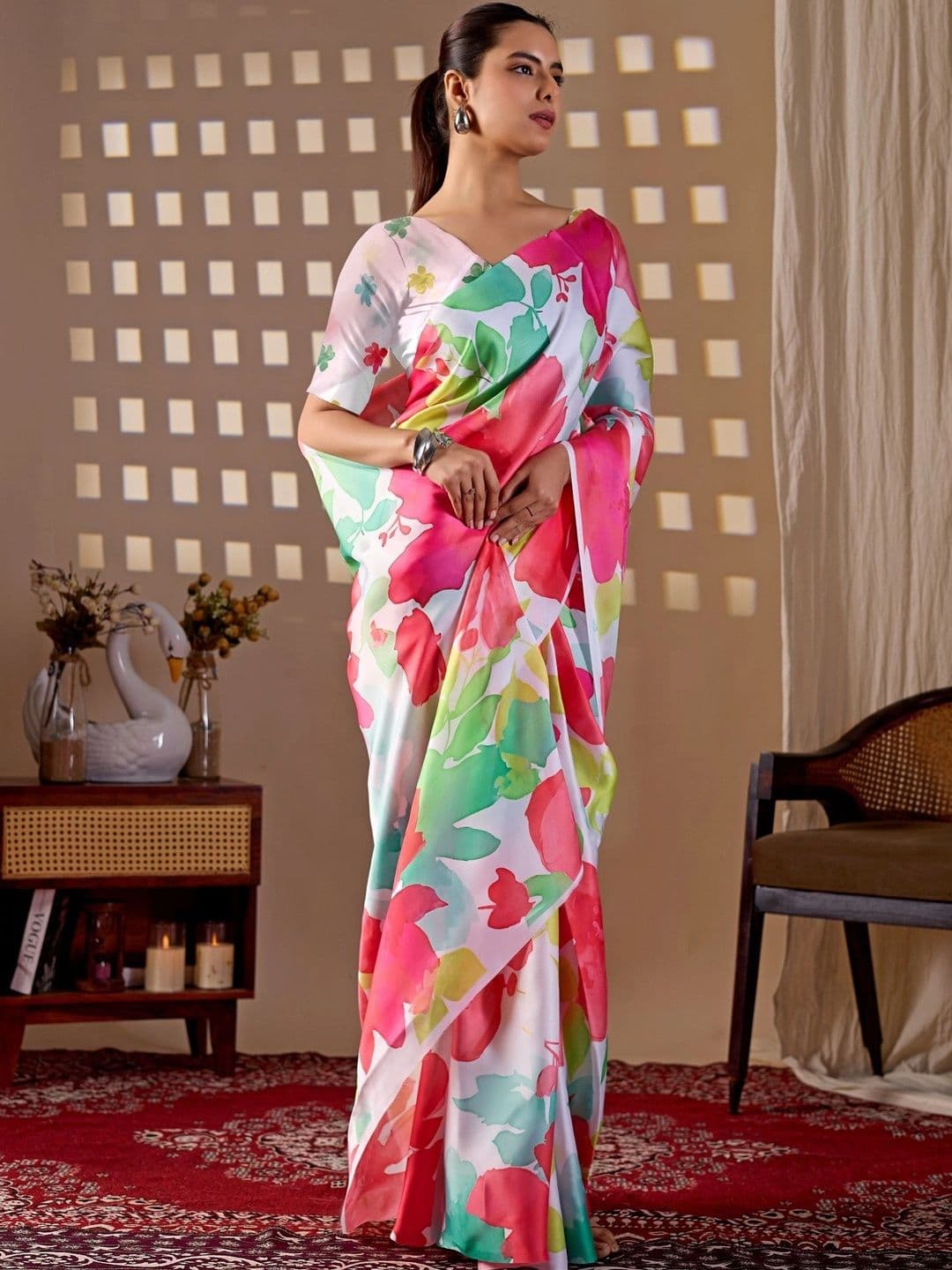 LeeliPeeri Designer Floral Satin Designer Saree thumbnail 2