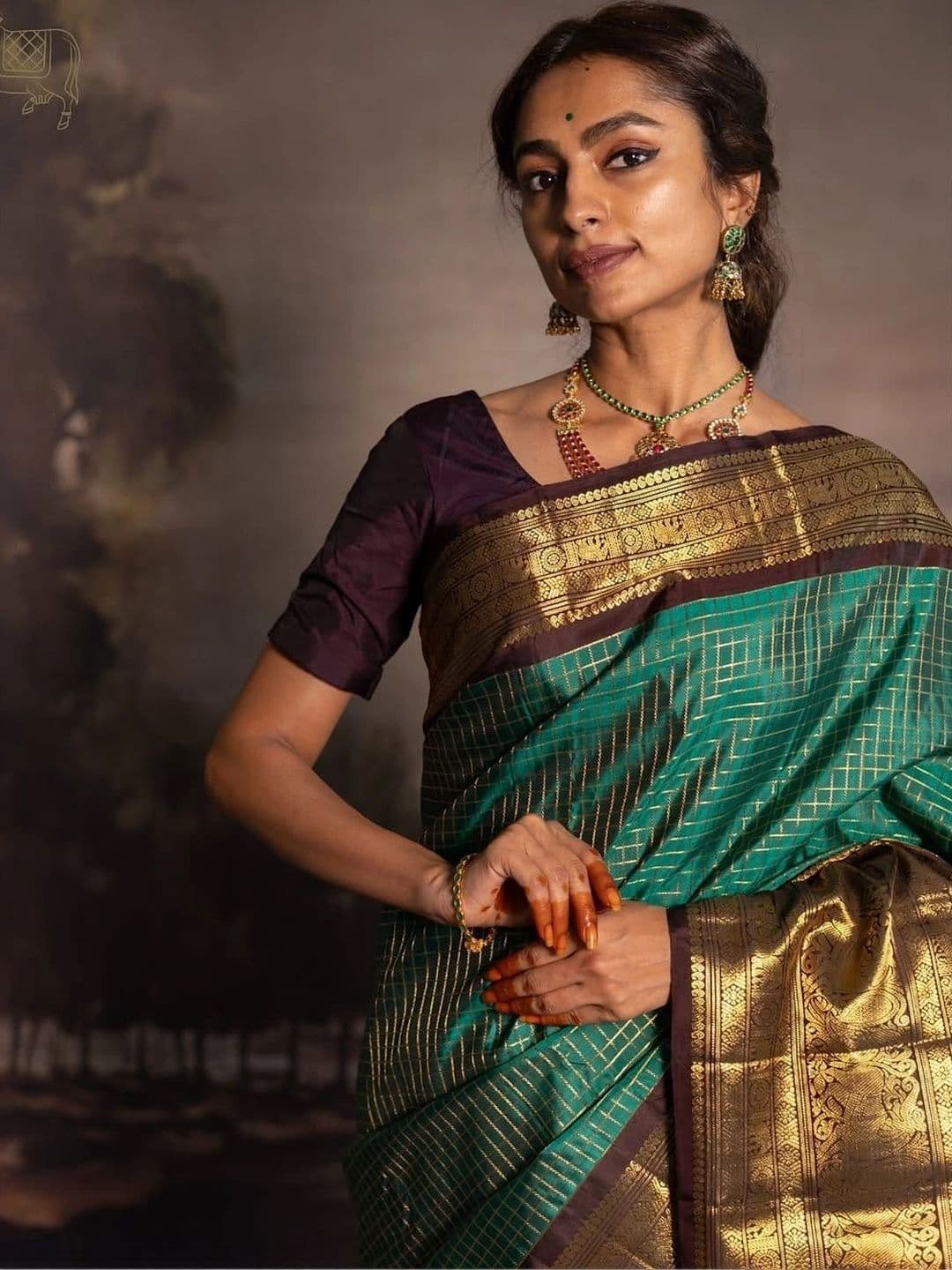 ZELLURE Kalamkari Zari Art Silk Kanjeevaram Saree thumbnail 5