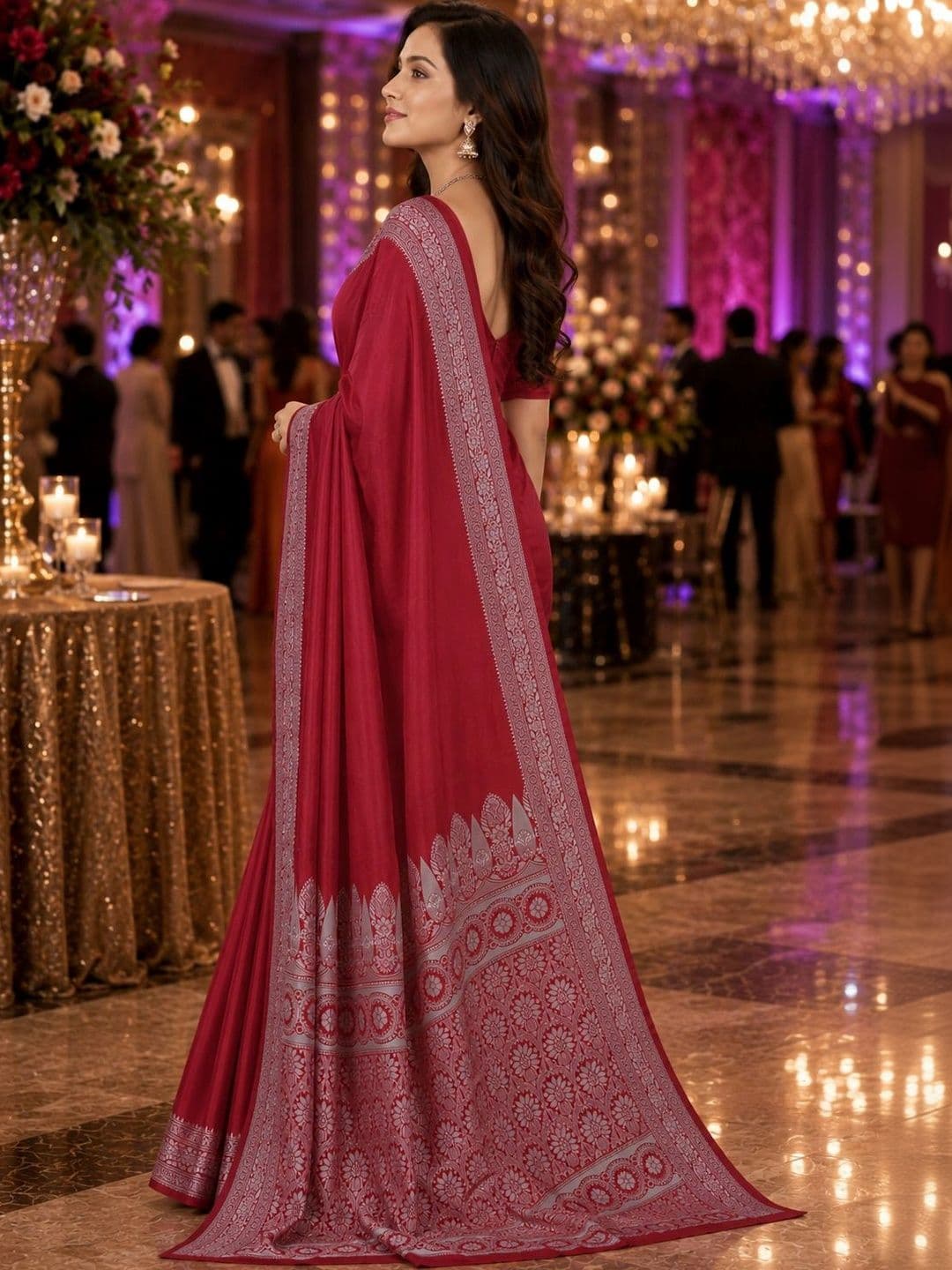 Prisan Women Maroon Woven Banarasi Soft Silk Saree with Unstitched Blouse thumbnail 2