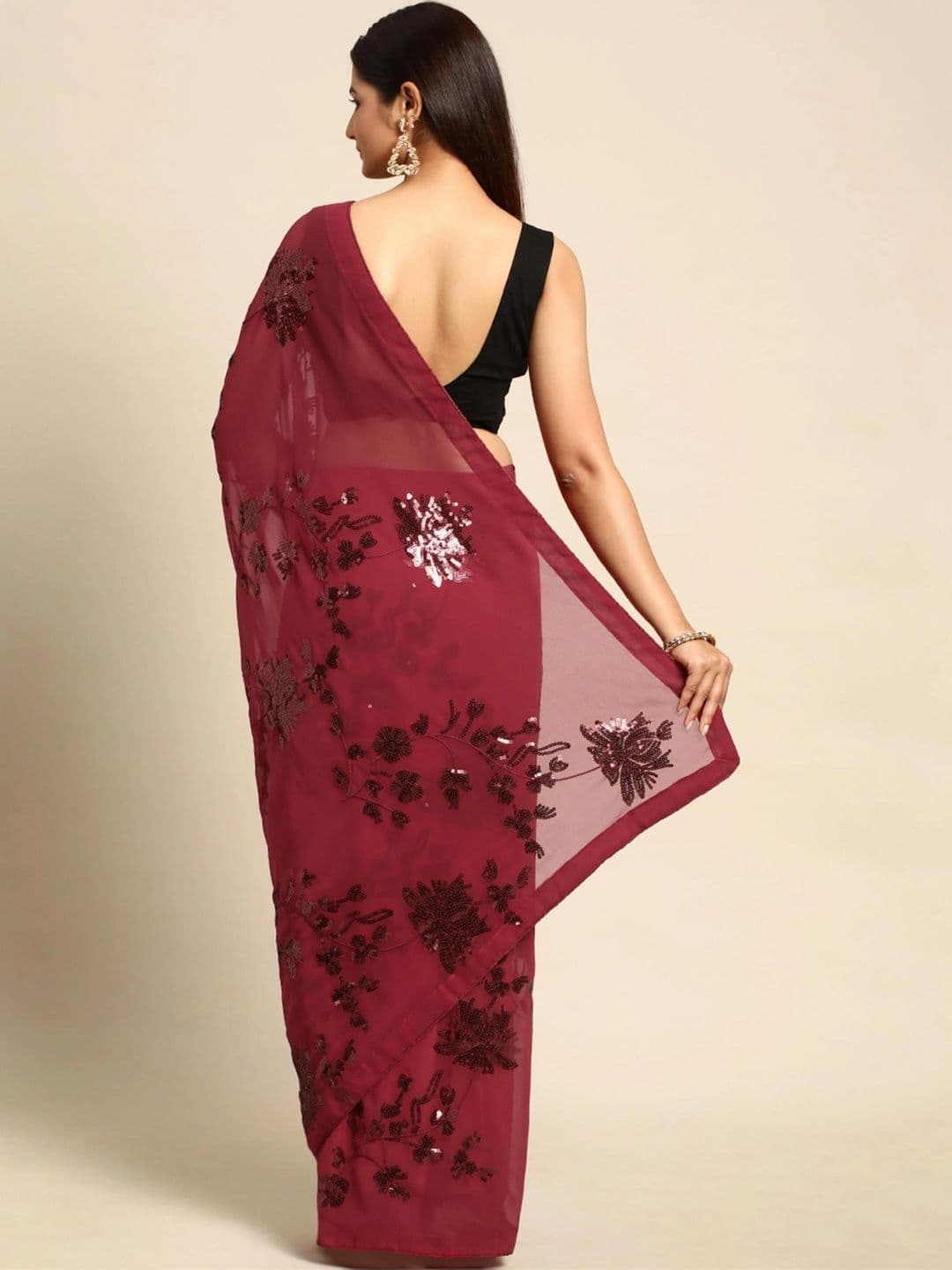 FashionsEye Embellished Sequinned Poly Georgette Designer Saree thumbnail 3