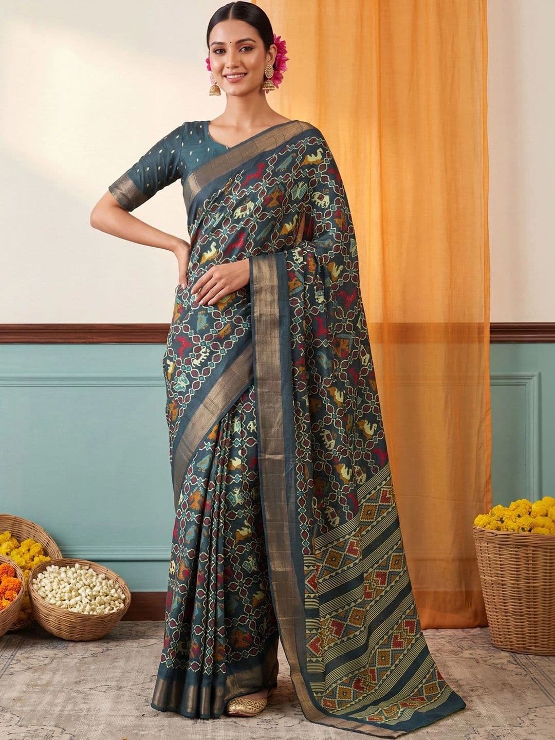 Anouk Ethnic Motifs Zari Silk Blend Designer Patola Saree - view 1
