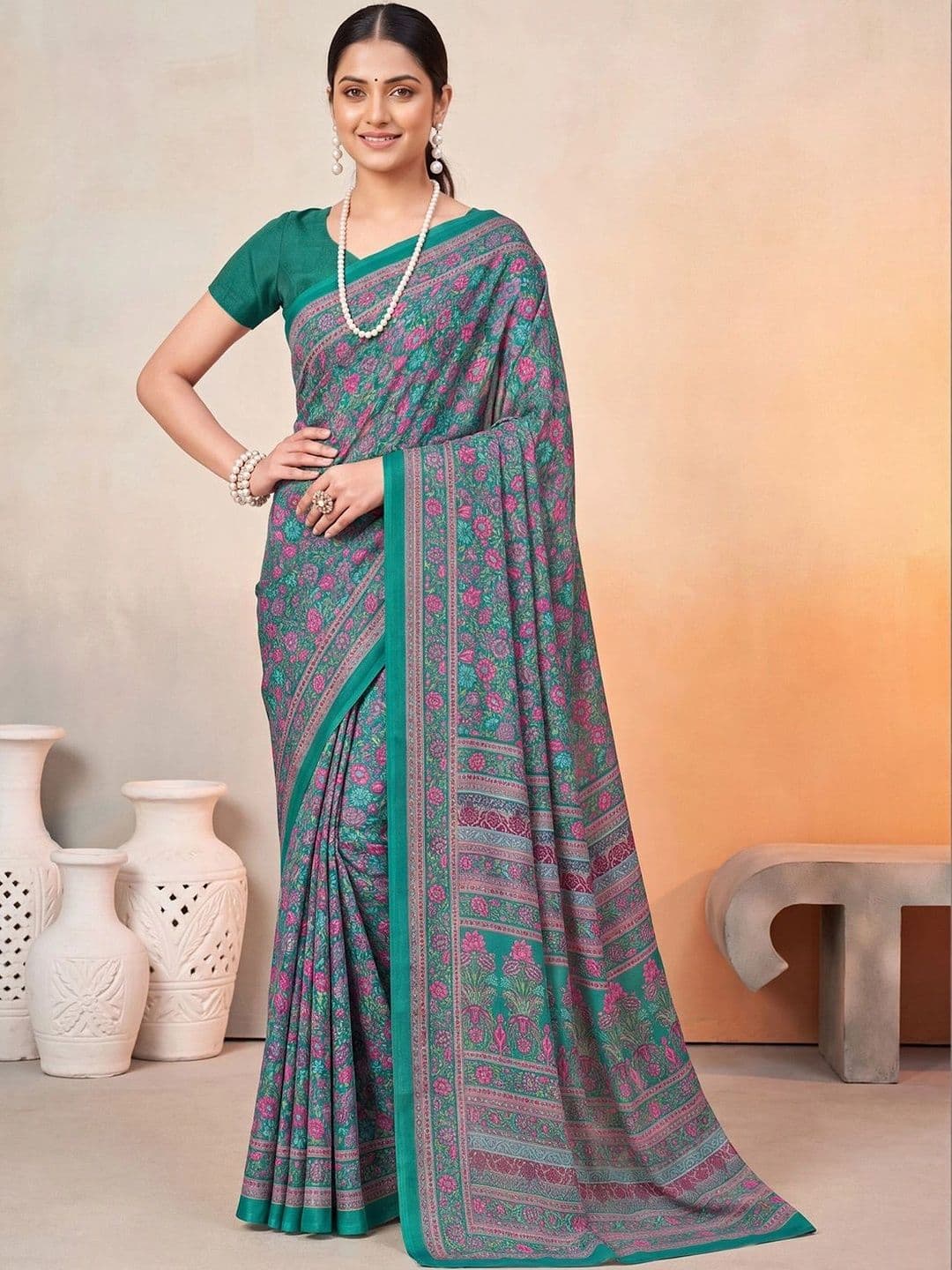 Anouk Floral Poly Crepe Designer Saree - view 1