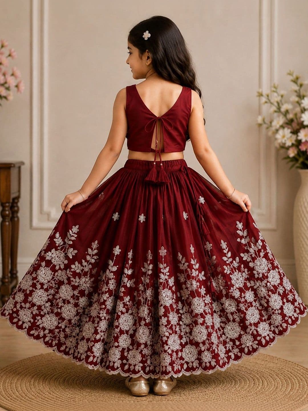 KALINI Girls Embroidered Thread Work Ready to Wear Lehenga & thumbnail 4