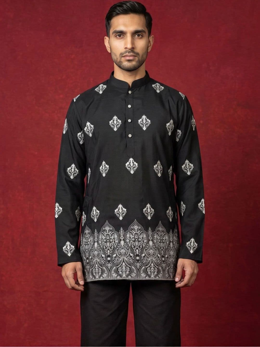 Jompers Men Ethnic Motifs Embroidered Thread Work Kurta thumbnail 4