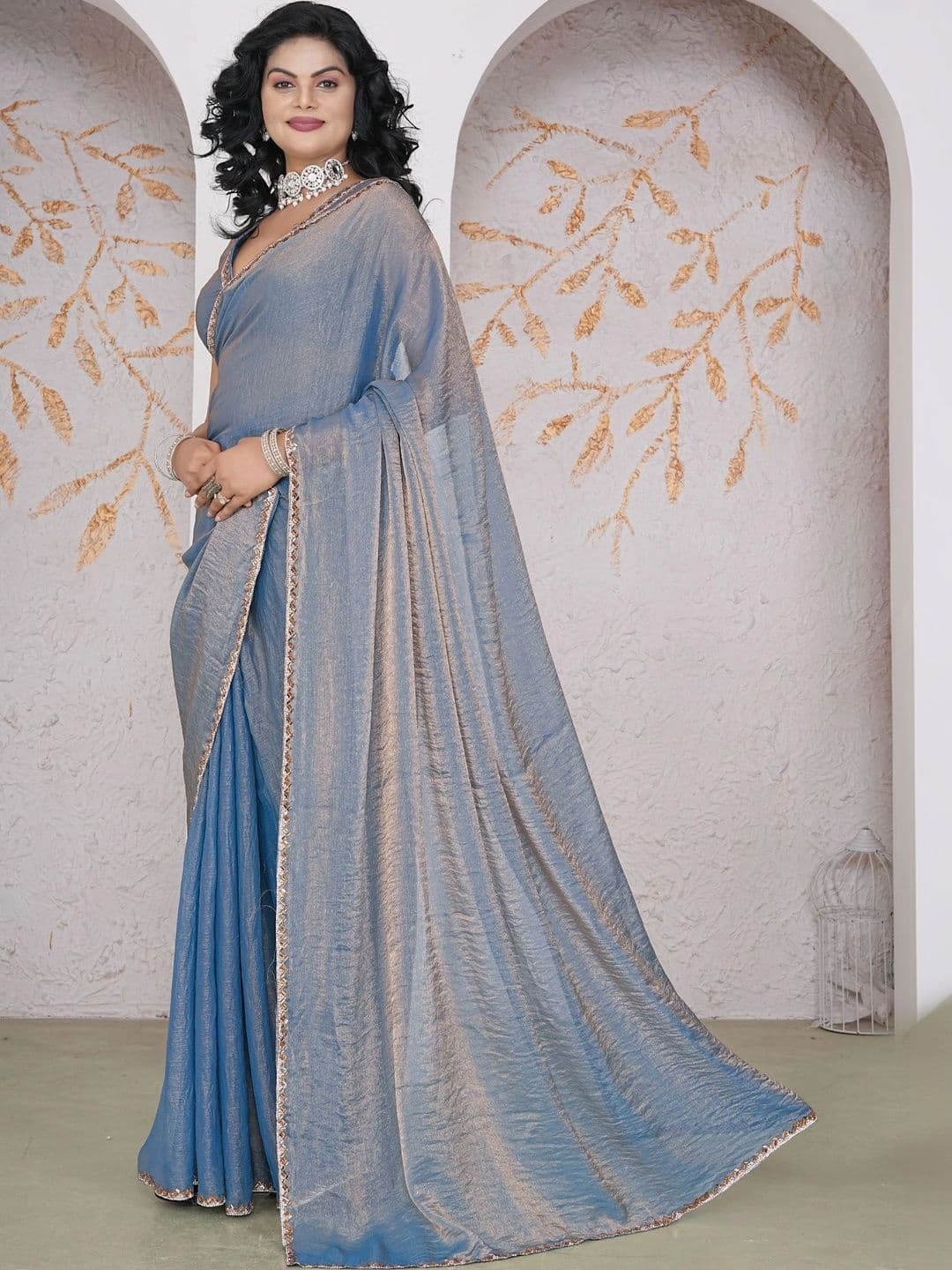aeriebier Woven Design Zari Tissue Muga Saree thumbnail 3