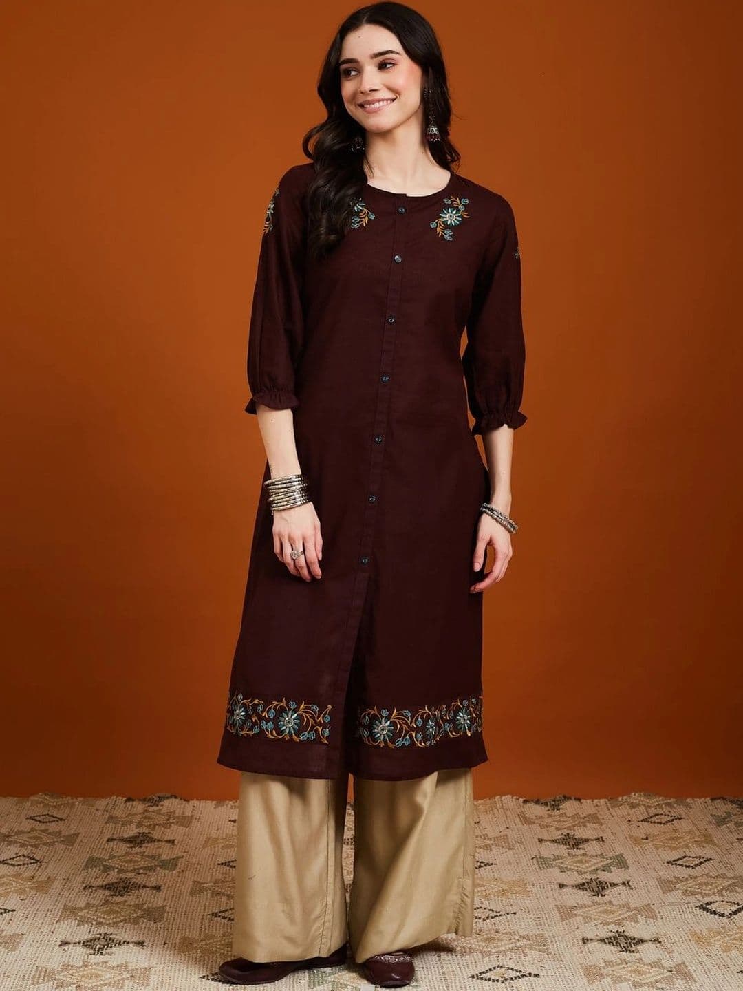 Anouk Women Floral Embroidered Thread Work Floral Kurta - view 1