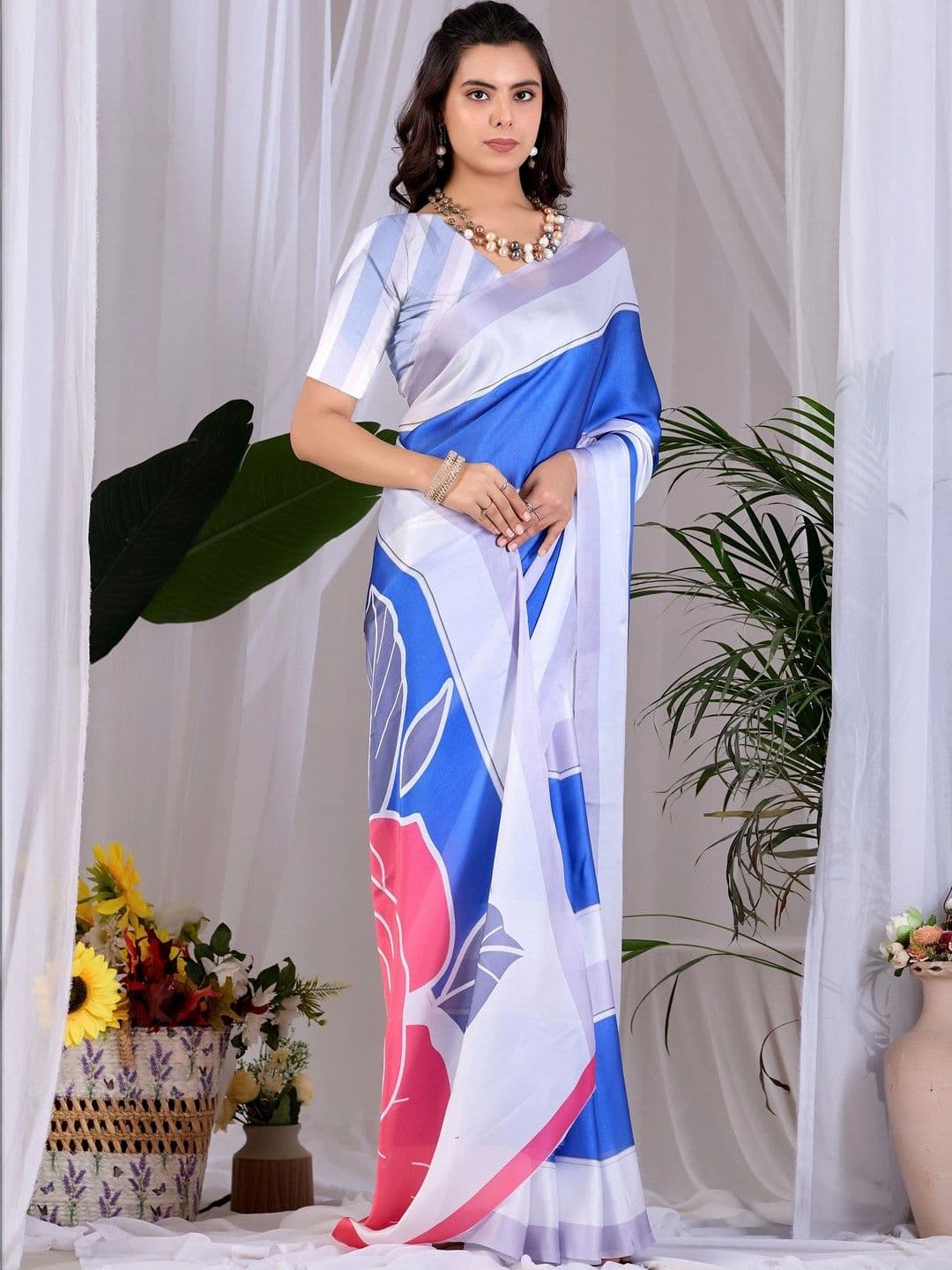 LeeliPeeri Designer Floral Satin Designer Saree thumbnail 5