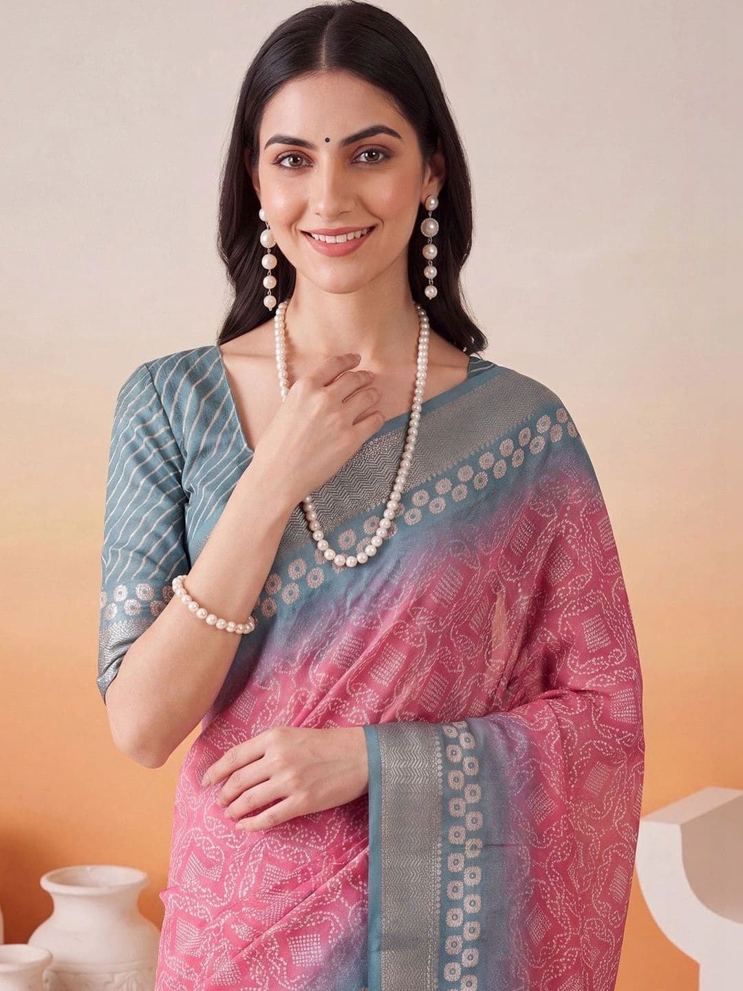 Anouk Bandhani Zari Designer Bandhani Saree thumbnail 3