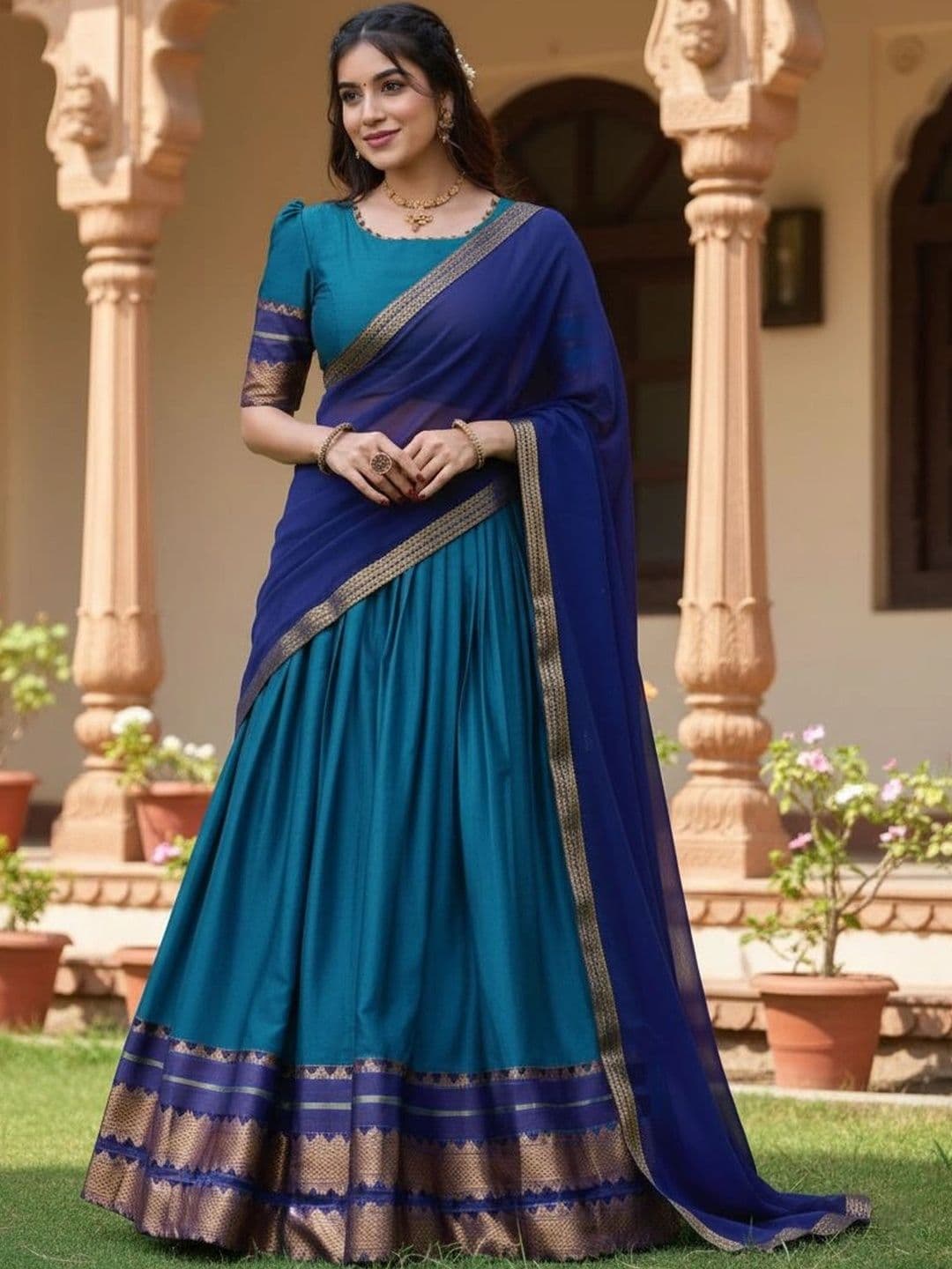 all about you Women Embroidered Unstitched Lehenga & Blouse With Dupatta - view 1