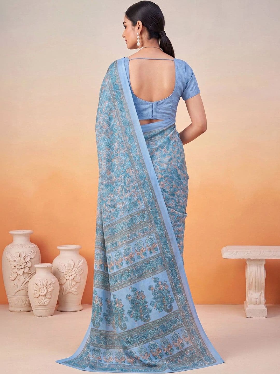 Anouk Floral Poly Crepe Designer Saree thumbnail 3