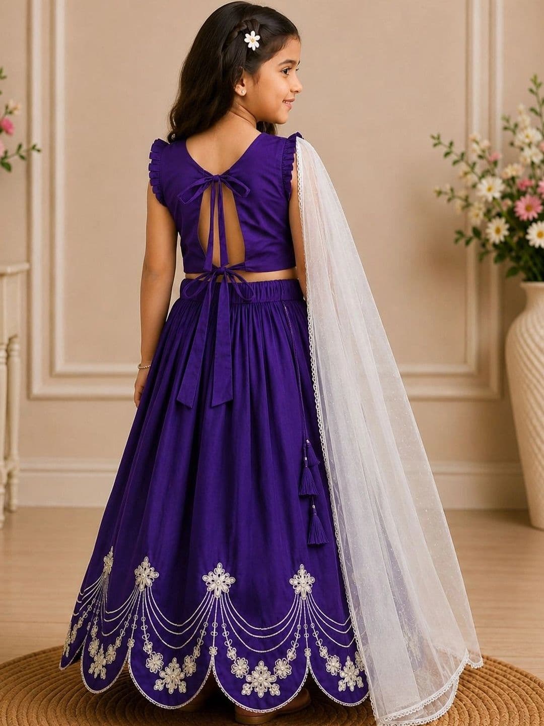 KALINI Girls Embroidered Thread Work Ready to Wear Lehenga & Blouse With Dupatta thumbnail 3