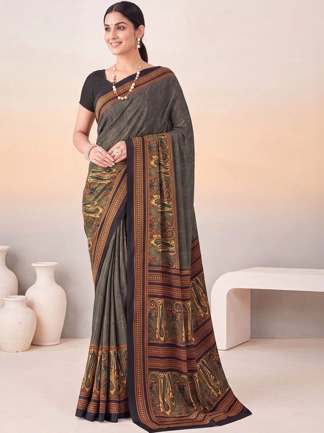 Anouk Paisley Poly Crepe Designer Saree thumbnail 3