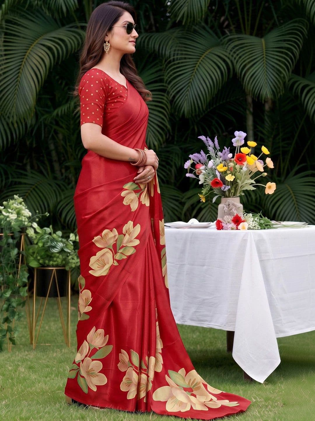 Anouk Floral Poly Crepe Designer Saree thumbnail 7
