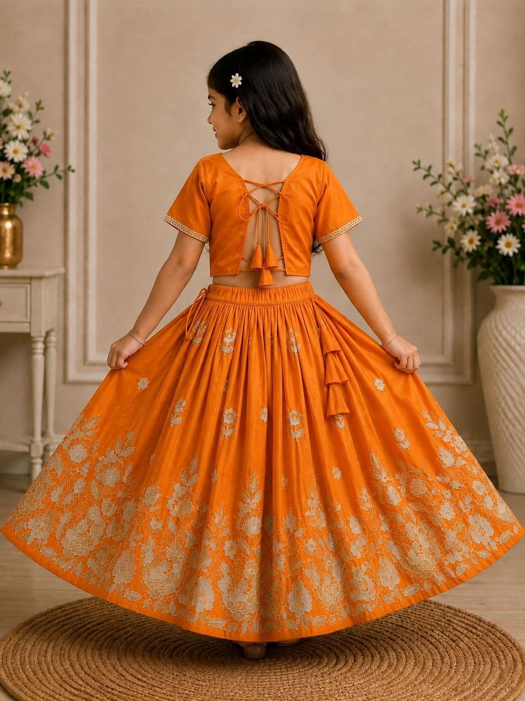 KALINI Girls Embroidered Thread Work Ready to Wear Lehenga & thumbnail 3