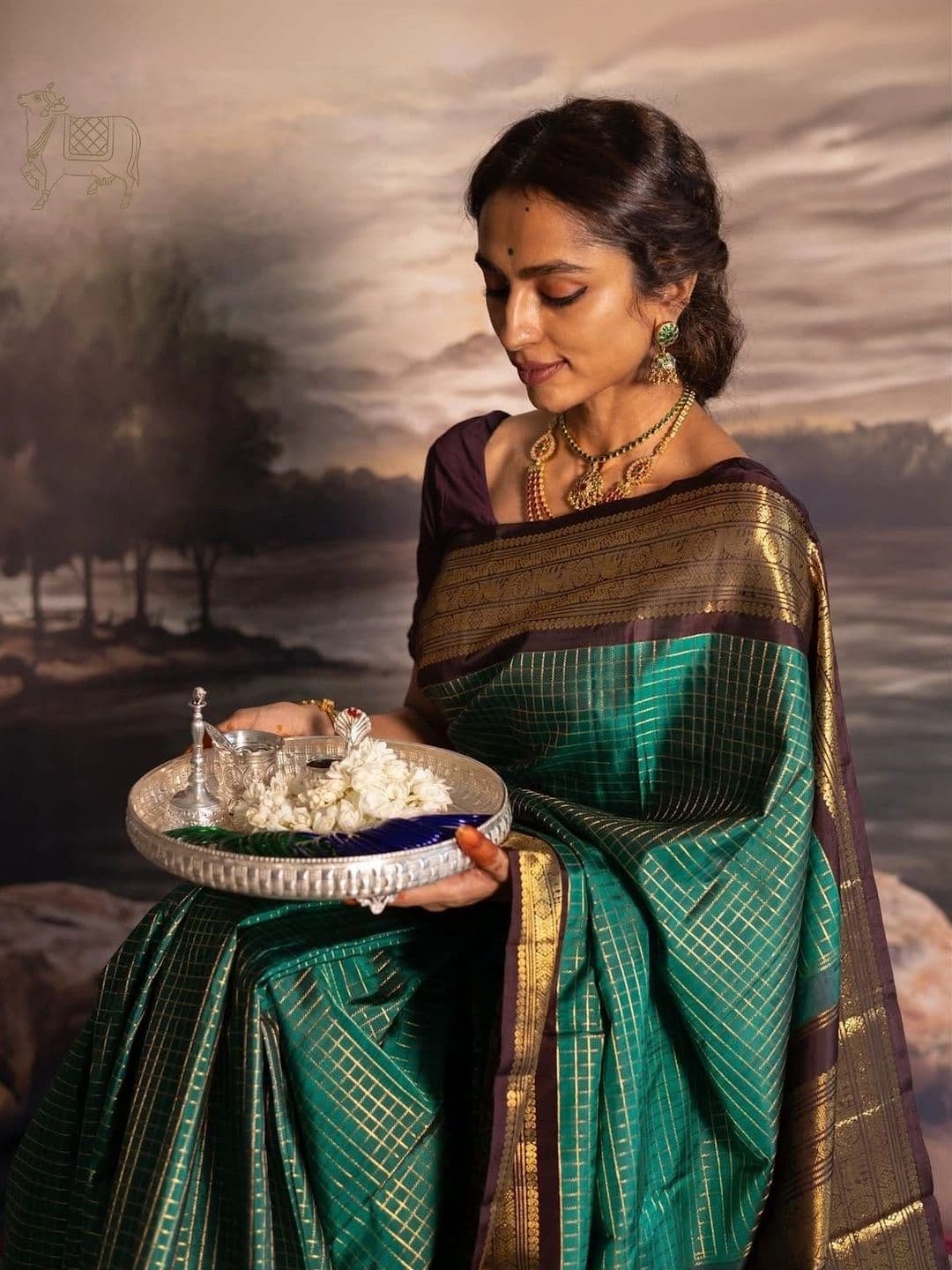 ZELLURE Kalamkari Zari Art Silk Kanjeevaram Saree thumbnail 7