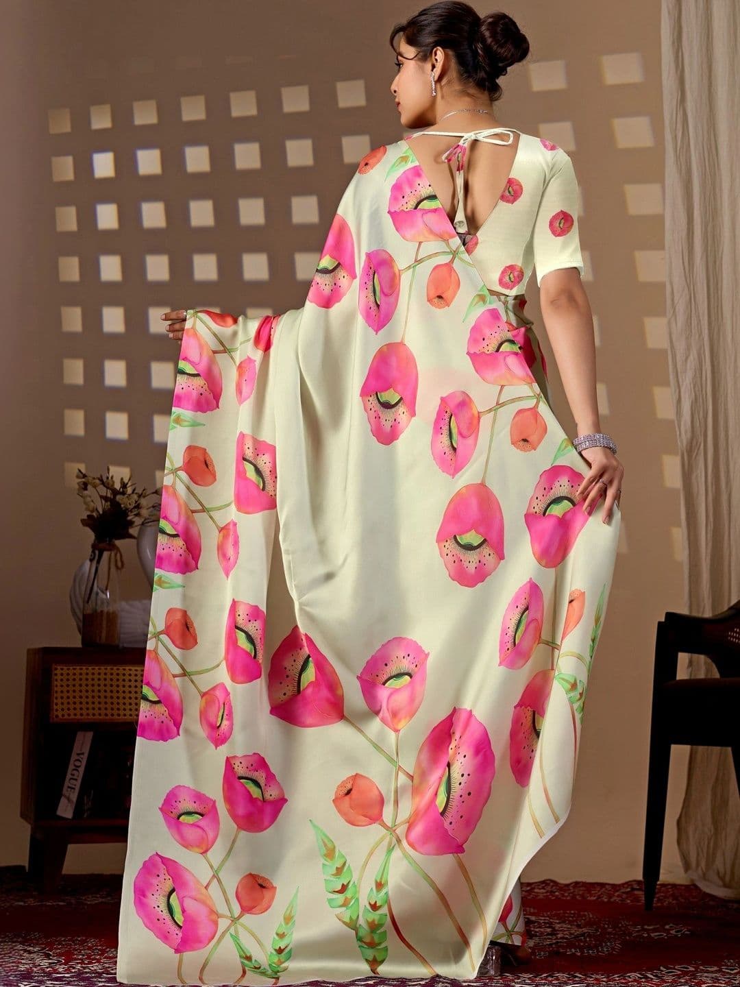 LeeliPeeri Designer Floral Satin Designer Saree thumbnail 6
