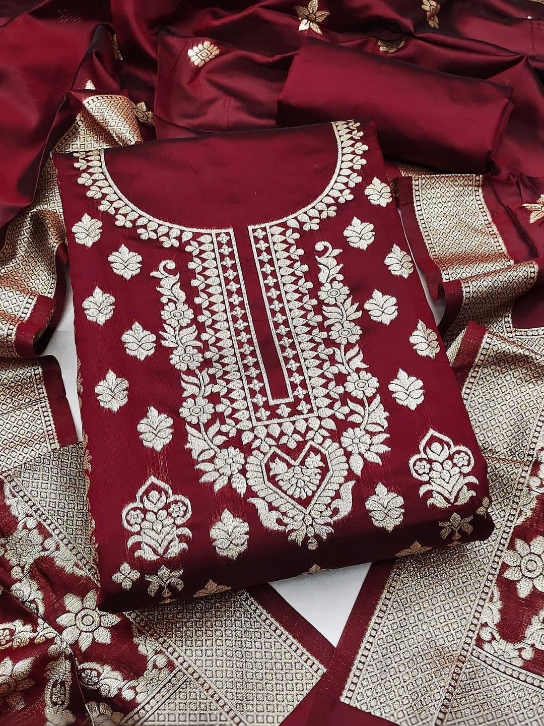 Milvia Art Silk Unstitched Dress Material - view 1