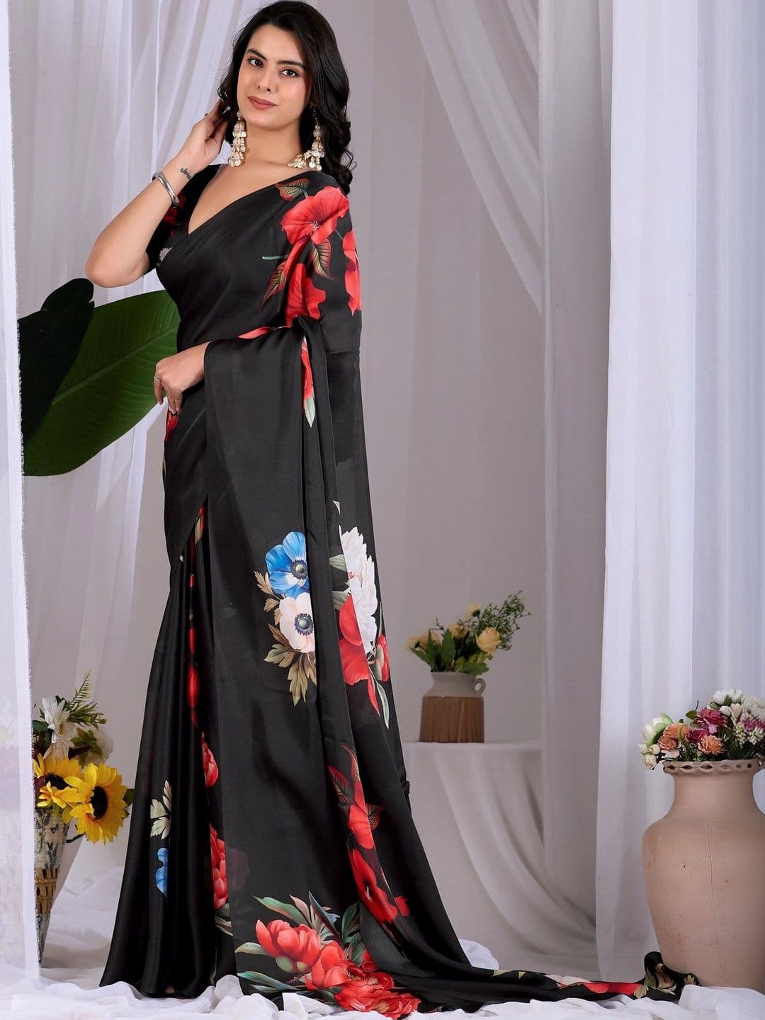 LeeliPeeri Designer Floral Satin Designer Saree thumbnail 6