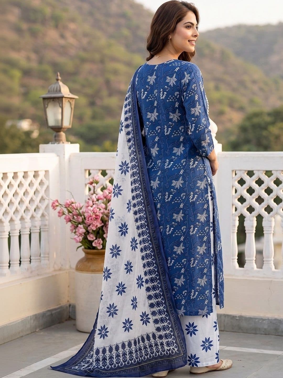 KALINI Women Floral Printed Regular Pure Cotton Kurta with Palazzos & With Dupatta thumbnail 6