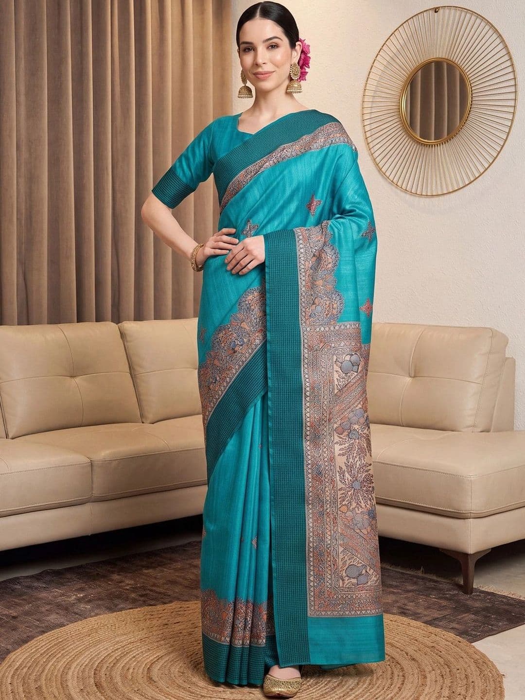Anouk Woven Design Embroidered Silk Blend Designer Tussar Saree thumbnail 5