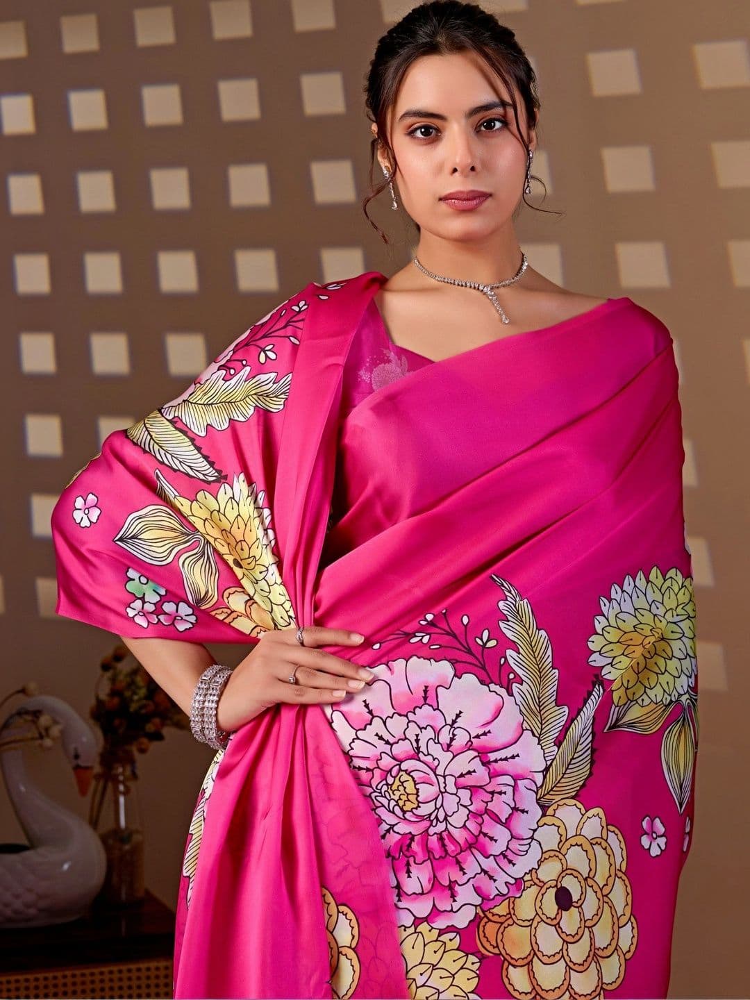 LeeliPeeri Designer Floral Satin Designer Saree thumbnail 2