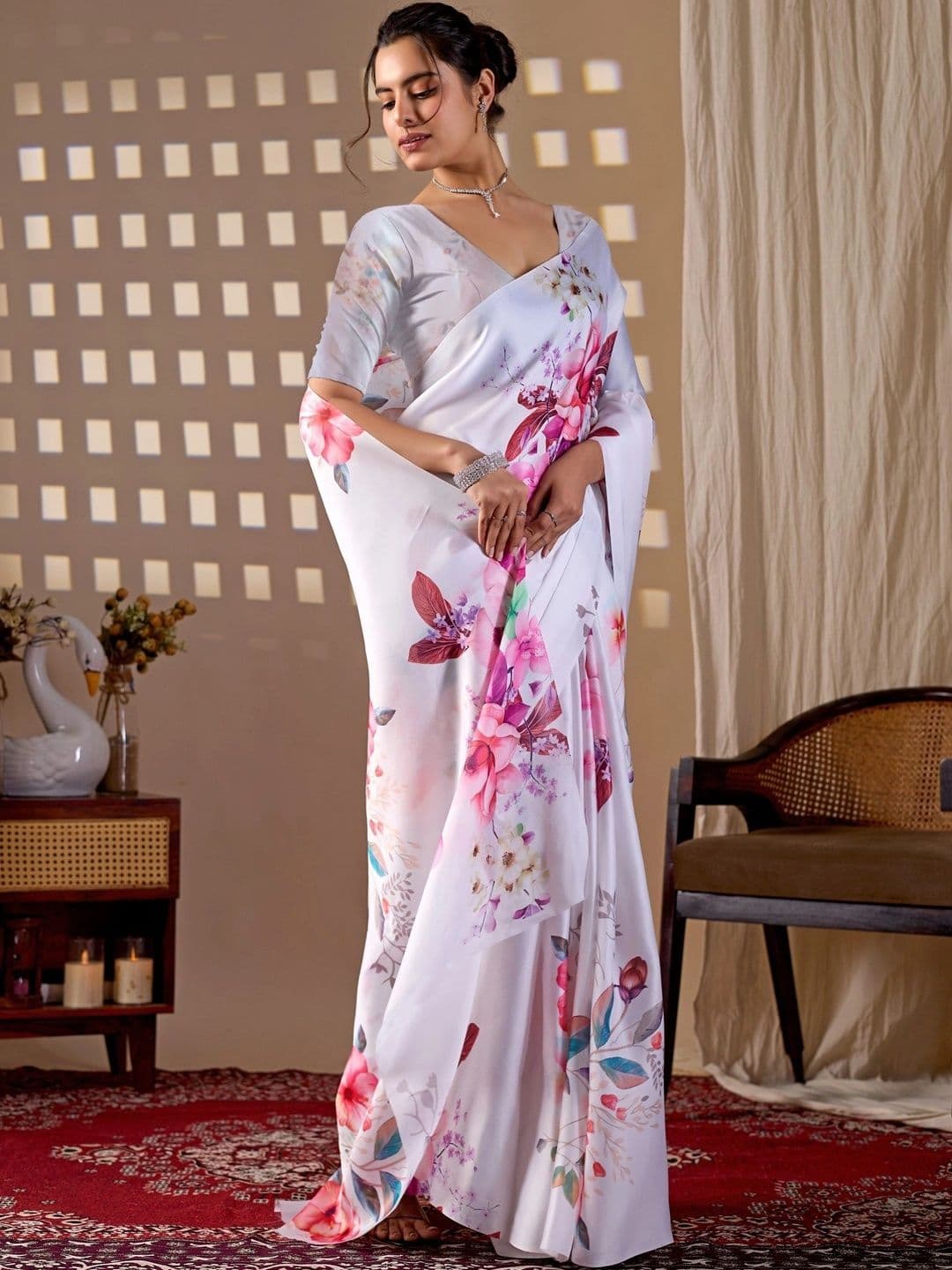 LeeliPeeri Designer Floral Satin Designer Saree thumbnail 4