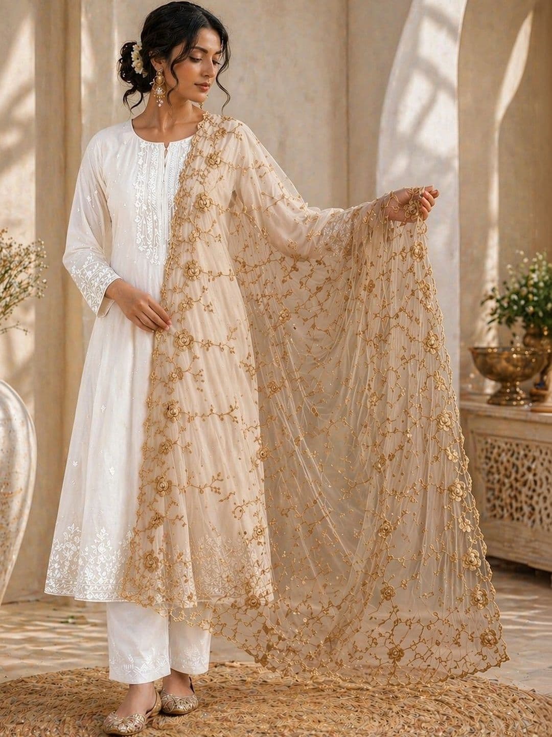 STUTI FASHION Embroidered Dupatta with Thread Work - view 1
