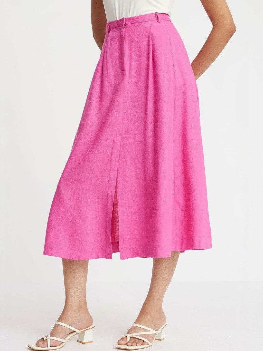 Virgio Solid Viscose Rayon Flared Midi Skirt for Women thumbnail 4
