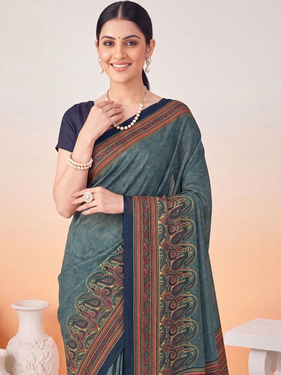 Anouk Ethnic Motifs Poly Crepe Designer Saree thumbnail 3