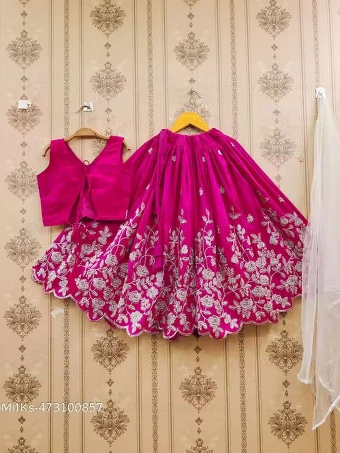 KALINI Girls Embroidered Thread Work Ready to Wear Lehenga & Blouse With Dupatta thumbnail 3