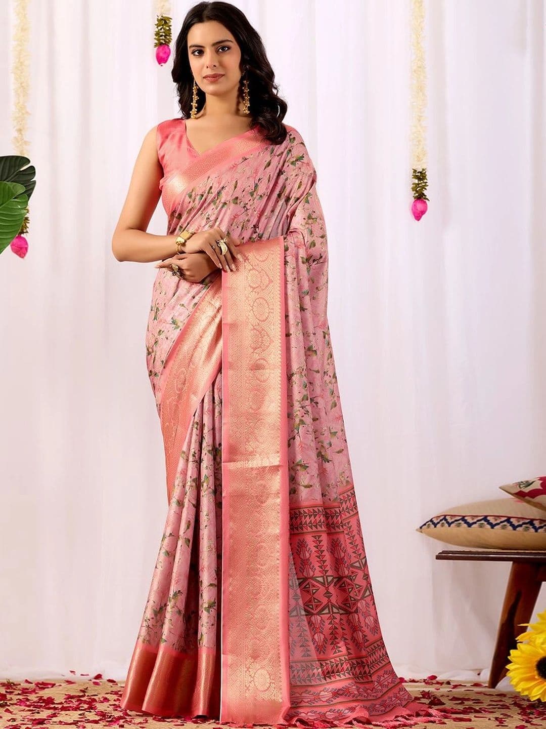 LeeliPeeri Designer Floral Zari Silk Blend Designer Saree - view 1