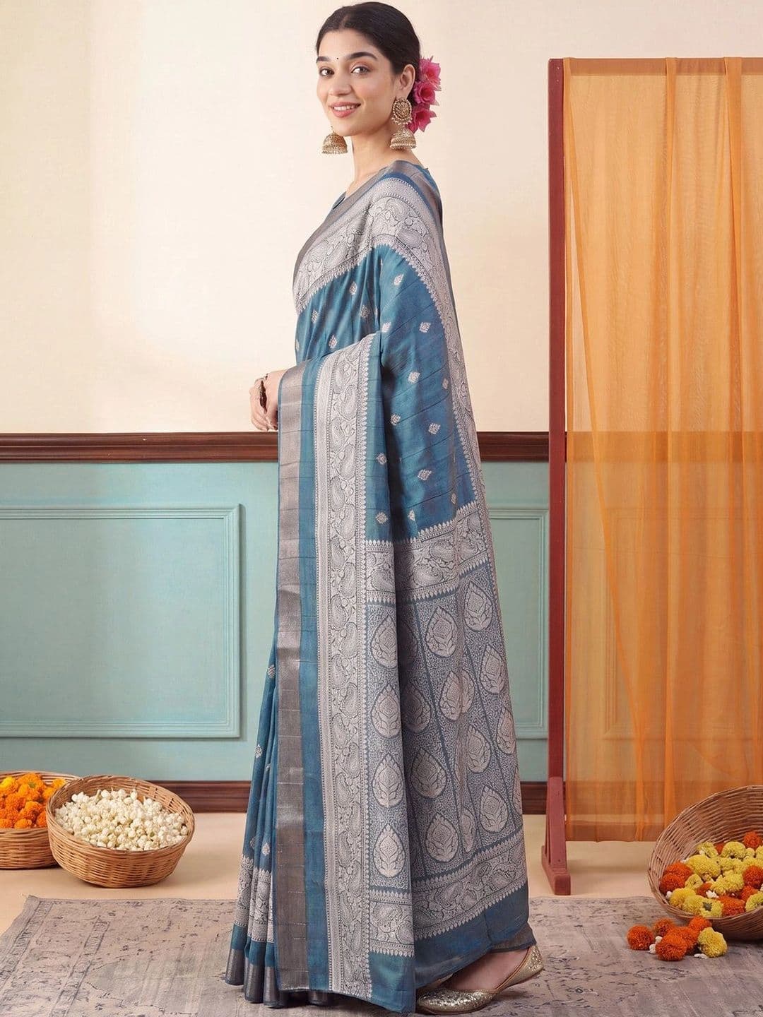 Anouk Woven Design Zari Silk Blend Designer Saree thumbnail 7