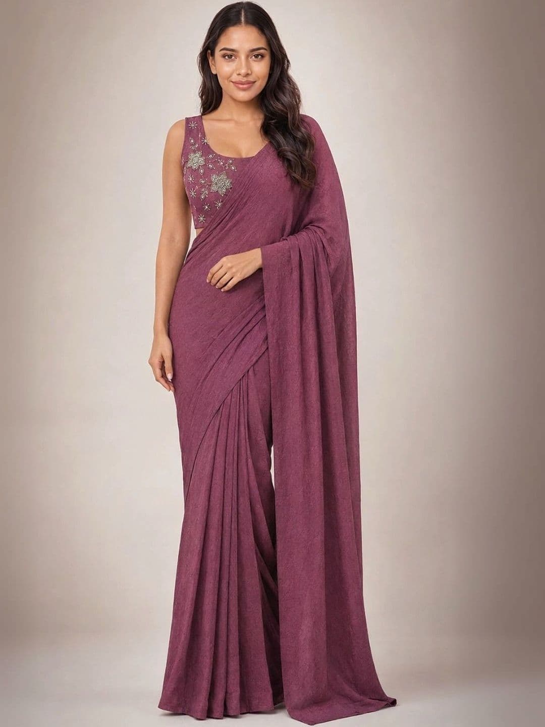 all about you Women Solid Crushed Georgette Saree - view 1