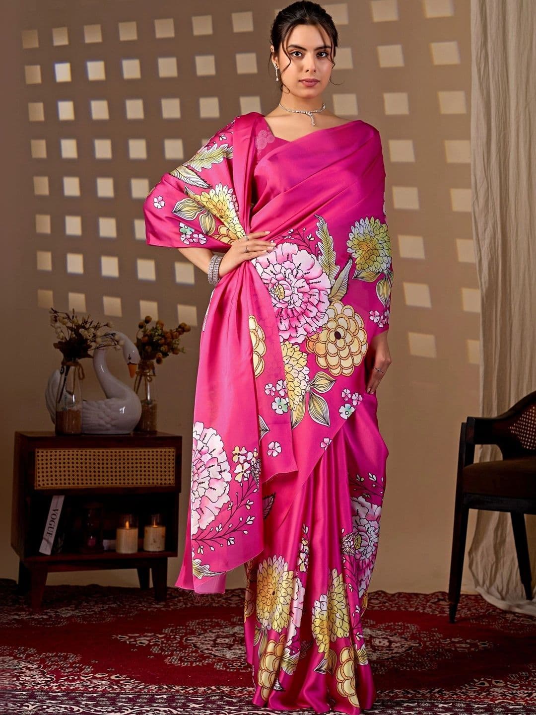 LeeliPeeri Designer Floral Satin Designer Saree thumbnail 7