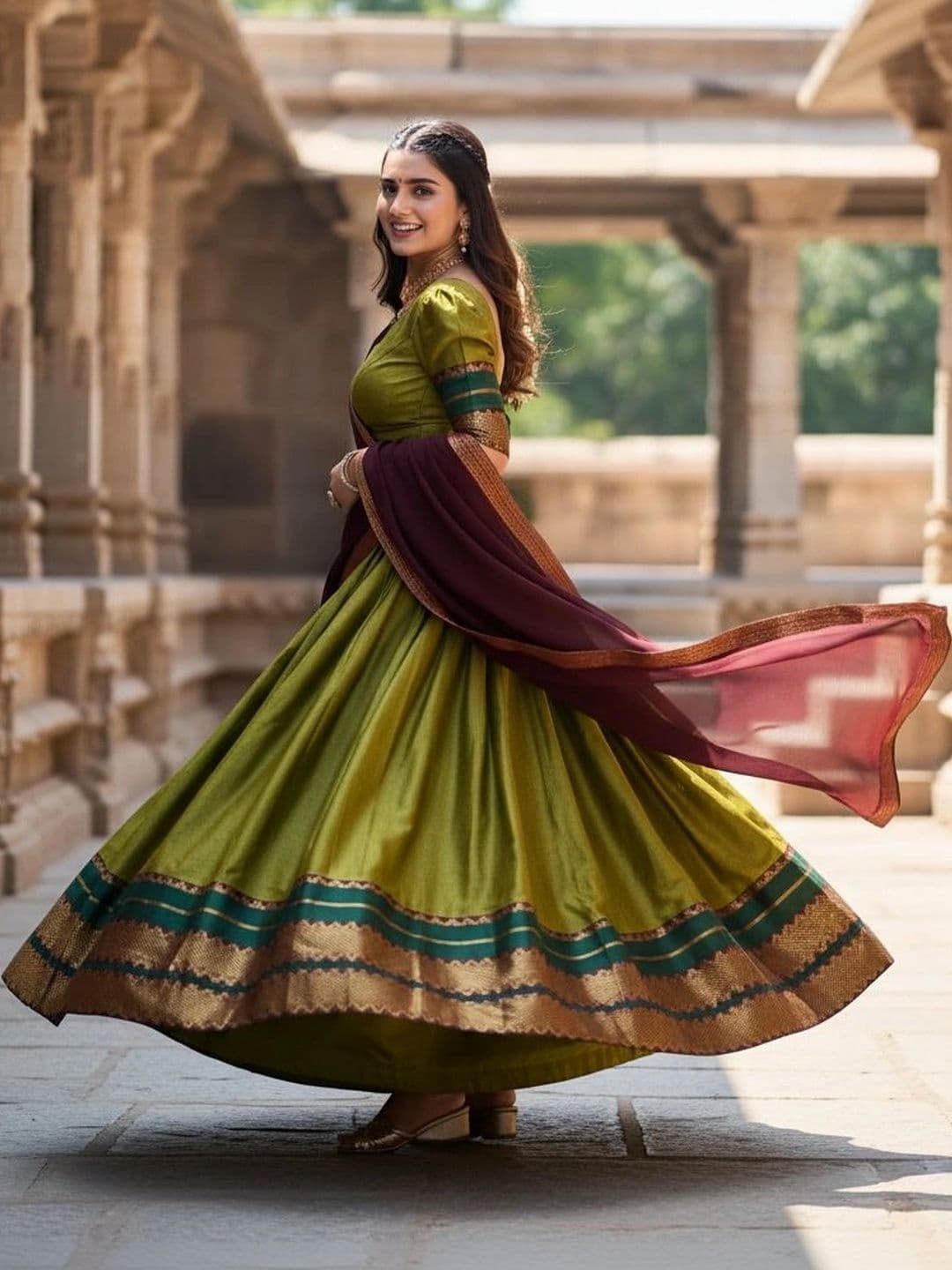 HERE&NOW Unstitched Lehenga & Blouse With Dupatta thumbnail 2